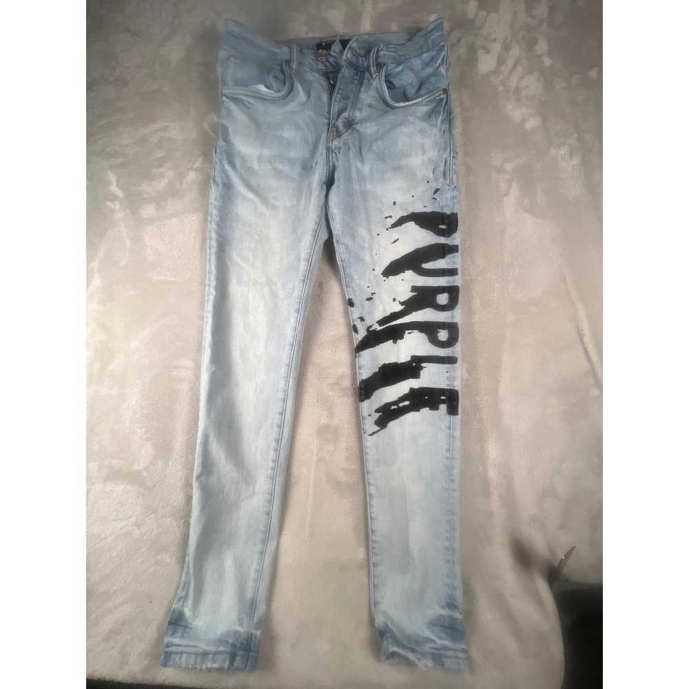 Purple Brand Light Wash Slim Fit Graphic Logo Jeans Blue Size 29